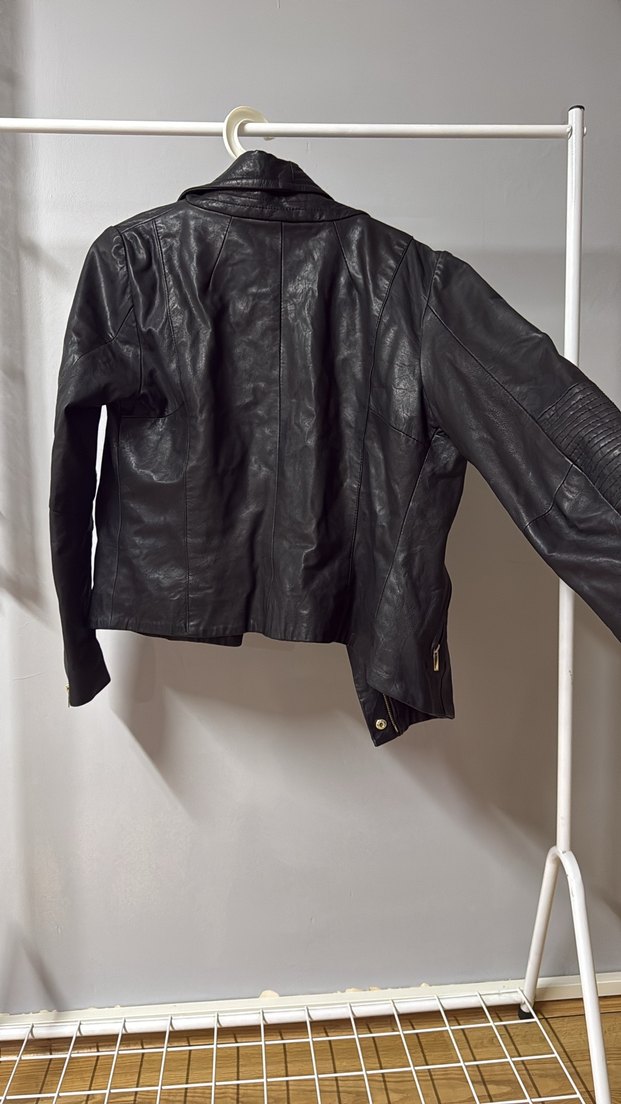 Kadın Siyah Deri Biker Ceket - Görsel 3