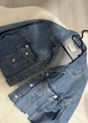 Bershka Düğmeli Salaş Midi Denim Ceket