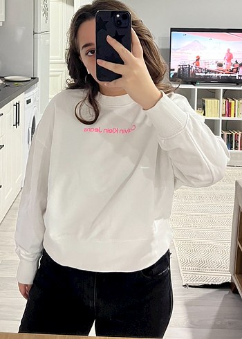 Beyaz Oversize Baskılı Sweatshirt - Görsel 2