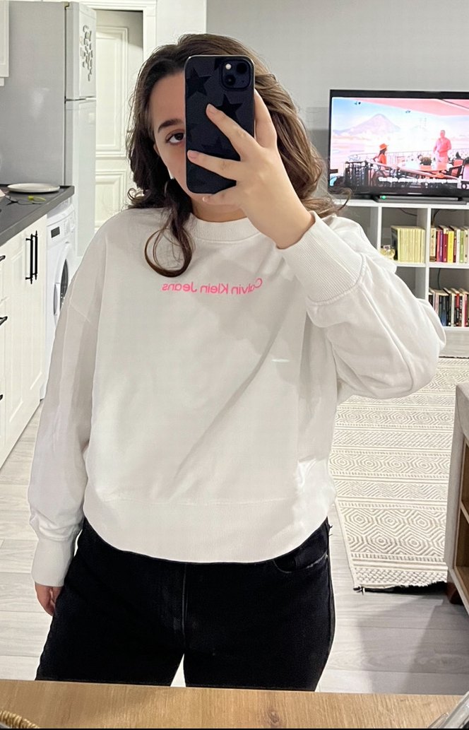 Beyaz Oversize Baskılı Sweatshirt - Görsel 2