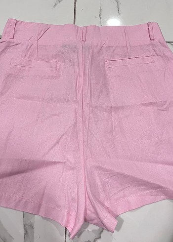 Pembe  Keten Mini Şort - Görsel 2