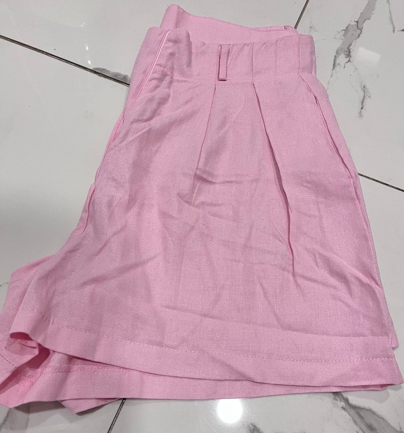 Pembe  Keten Mini Şort - Görsel 3
