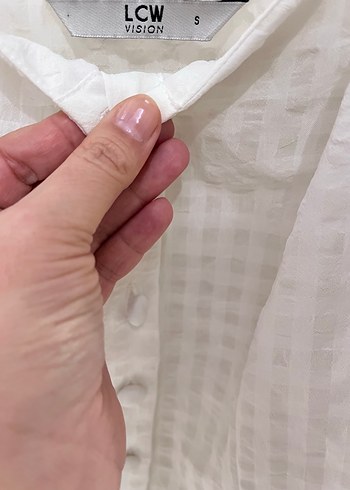 Düğmeli Beyaz Kareli Pamuklu Bluz - Görsel 4