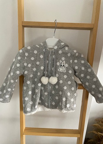 Kız Çocuk Gri Kapüşonlu Peluş Ceket