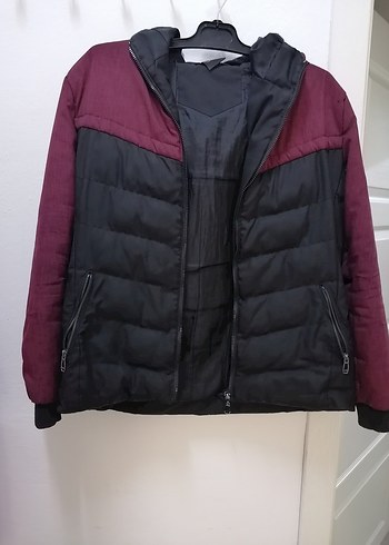 Bordo Siyah Fermuarlı erkek Kışlık Ceket