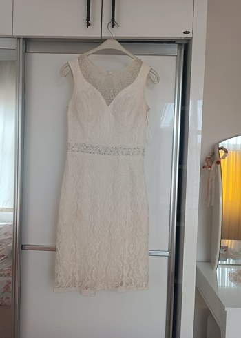 Dantelli Beyaz Mini Abiye Elbise nikah elbisesi