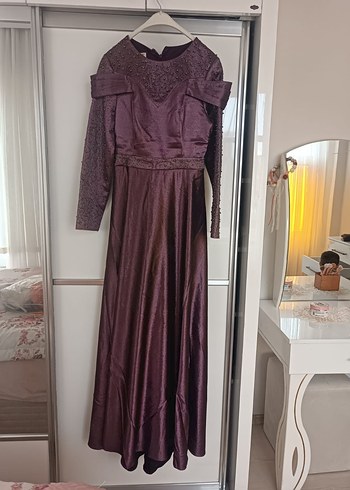 Bordo Uzun Abiye Elbise, Drapeli, tesettür