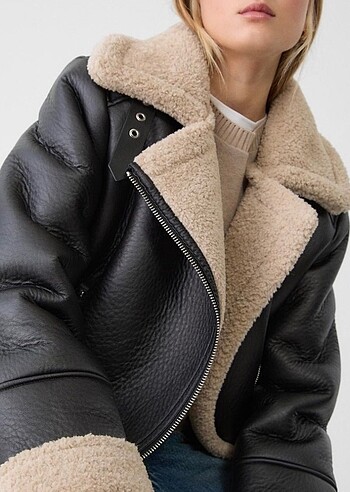 m Beden Stradivarius Suni Kürklü Biker Ceket