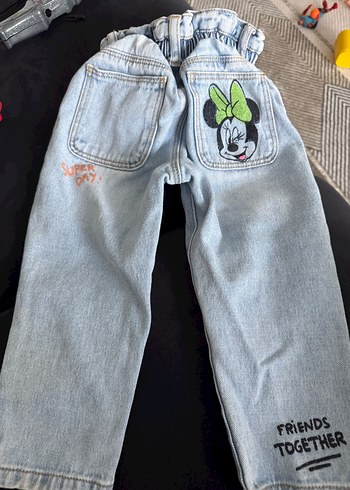 Kız Çocuk Büzgülü Mavi Denim Pantolon - Görsel 3
