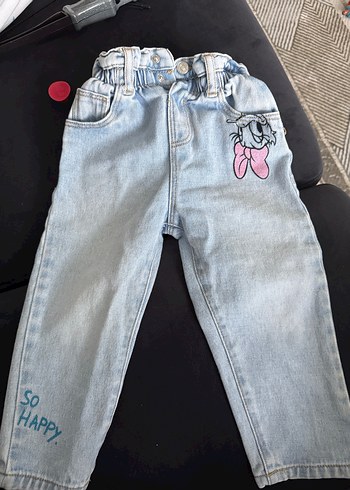 Kız Çocuk Büzgülü Mavi Denim Pantolon - Görsel 2