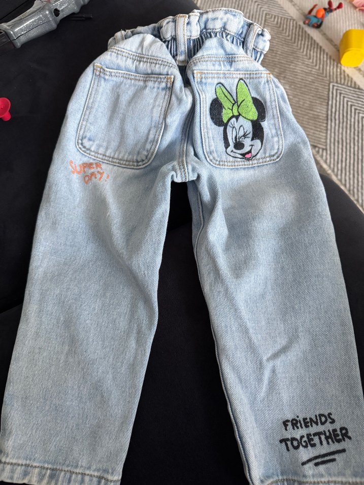 Kız Çocuk Büzgülü Mavi Denim Pantolon - Görsel 3