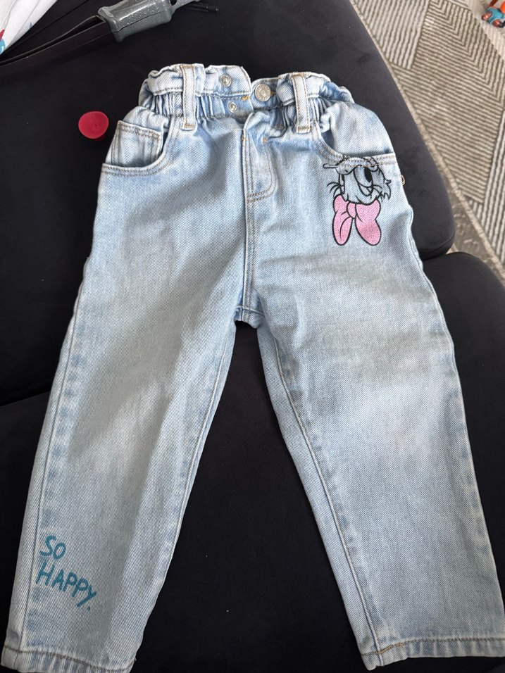 Kız Çocuk Büzgülü Mavi Denim Pantolon - Görsel 2