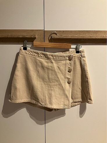 Zara Zara Denim Düğmeli Kruvaze Şort Etek