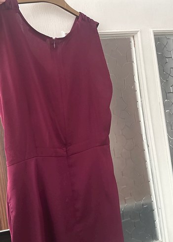 38 Beden bordo Renk Bordo Drapeli V Yakalı Midi Elbise