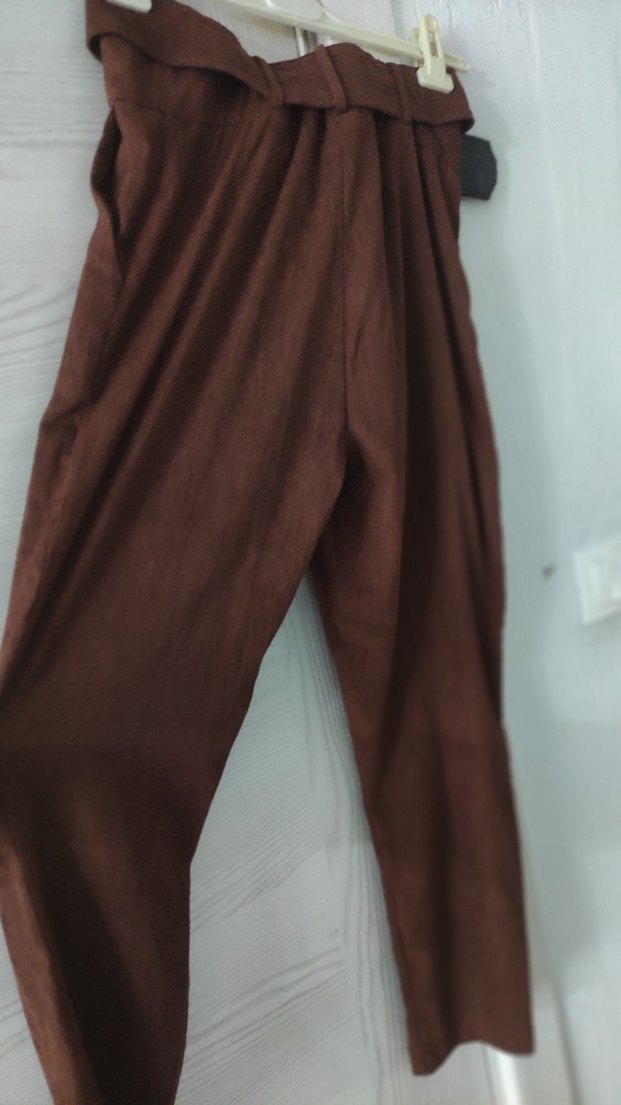 Kahverengi Süet Kemerli Kadın Pantolon - Görsel 4