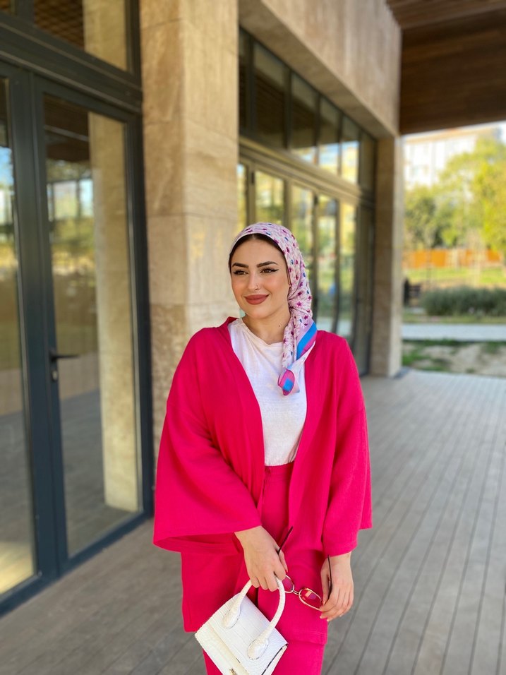 Pembe Salaş Uzun Kimono - Görsel 2