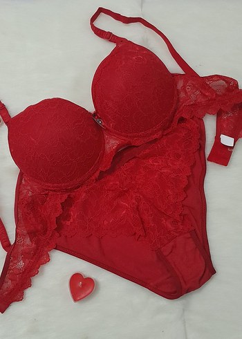 Kırmızı Dantel Sütyen Takımı 80B 85B 90B Bikini  S_M  L_XL - Görsel 4