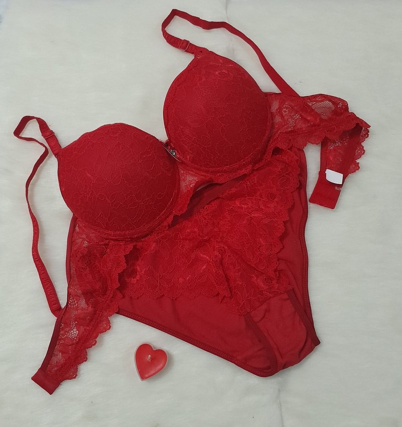 Kırmızı Dantel Sütyen Takımı 80B 85B 90B Bikini  S_M  L_XL - Görsel 4