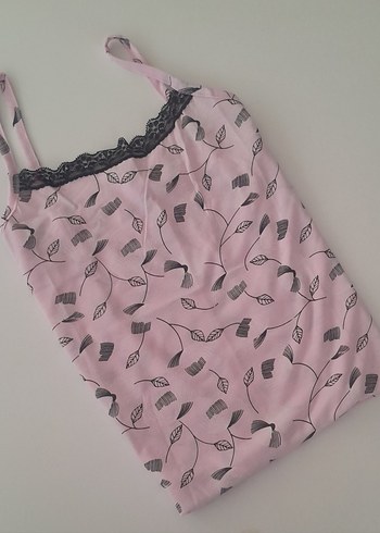 Pembe Desenli Dantel Detaylı Pamuklu Penye Gecelik pijamood 2XL - Görsel 3