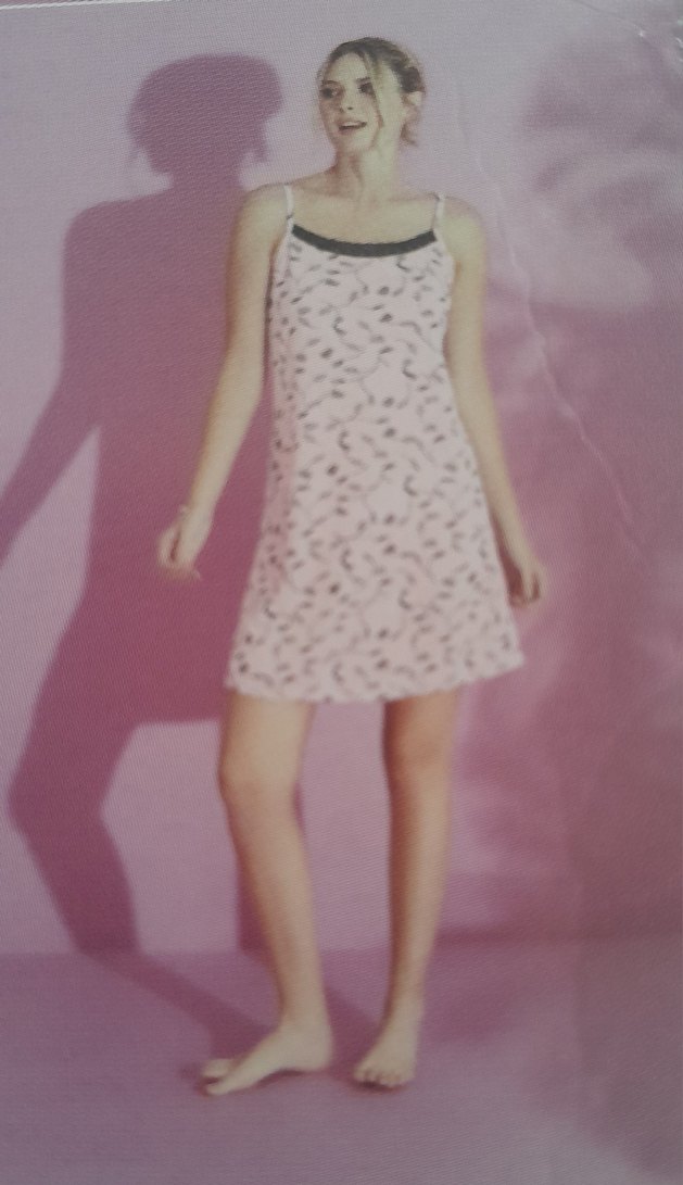 Pembe Desenli Dantel Detaylı Pamuklu Penye Gecelik pijamood 2XL - Görsel 2