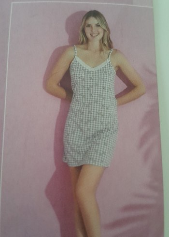 Gri renk cicekli askılı gecelik pamuklu penye XXL - Görsel 2