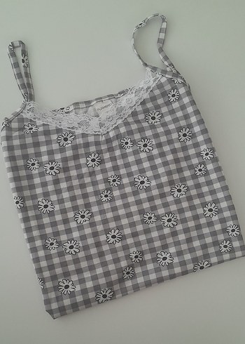 Gri renk cicekli askılı gecelik pamuklu penye XXL - Görsel 3