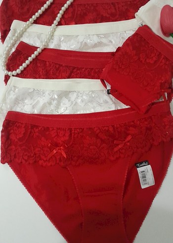 Kırmızı ve Krem Dantel Detaylı Kadın Külot L - Görsel 2
