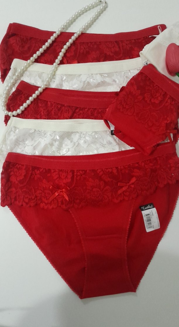 Kırmızı ve Krem Dantel Detaylı Kadın Külot L - Görsel 2