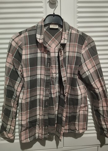 LC Waikiki Ekose Desenli Kız Çocuk Gömlek (Pembe-Gri) - Görsel 2