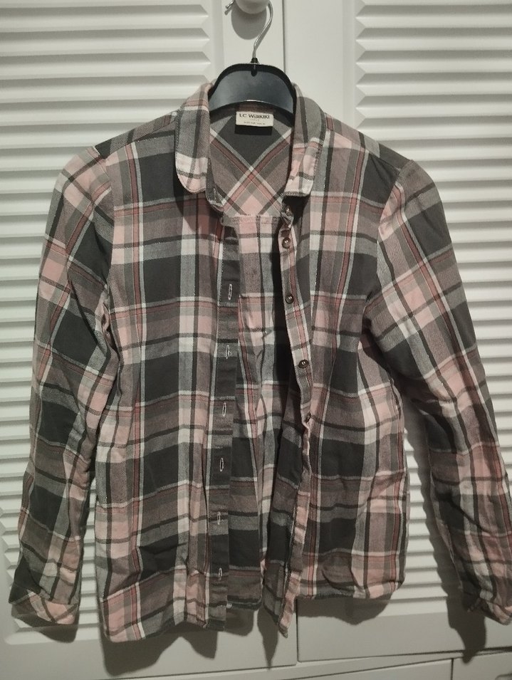 LC Waikiki Ekose Desenli Kız Çocuk Gömlek (Pembe-Gri) - Görsel 2