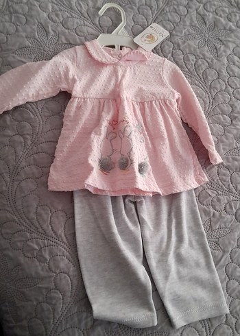 Uzun Kollu Pembe Nakışlı Örgü Bebek Kız Takımı