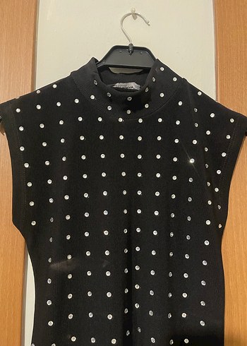 Taşlı Triko Midi Siyah Elbise - Görsel 3