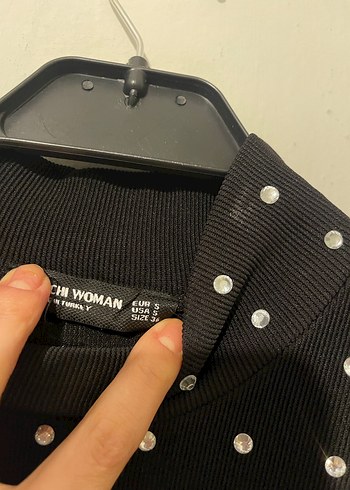 Taşlı Triko Midi Siyah Elbise - Görsel 4