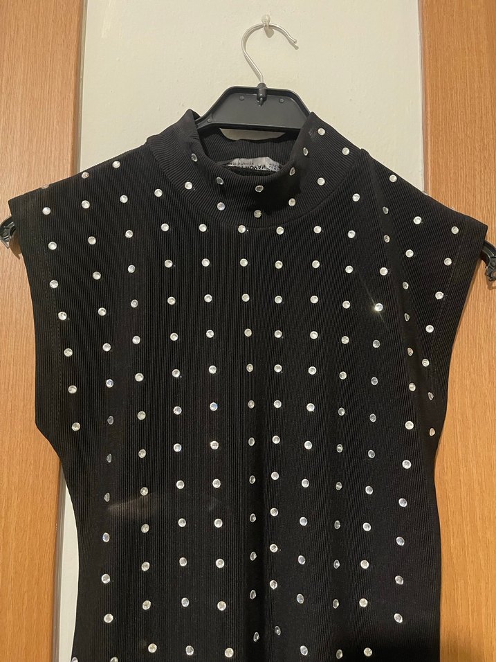 Taşlı Triko Midi Siyah Elbise - Görsel 3