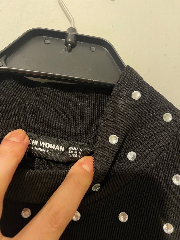 Taşlı Triko Midi Siyah Elbise - Görsel 4