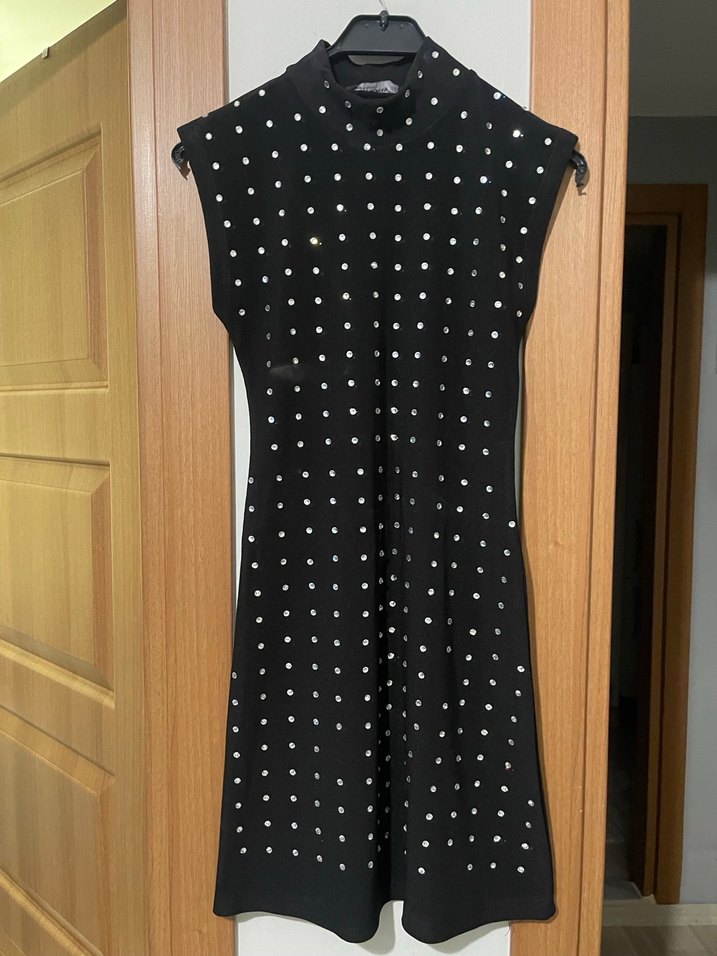 Taşlı Triko Midi Siyah Elbise - Görsel 2