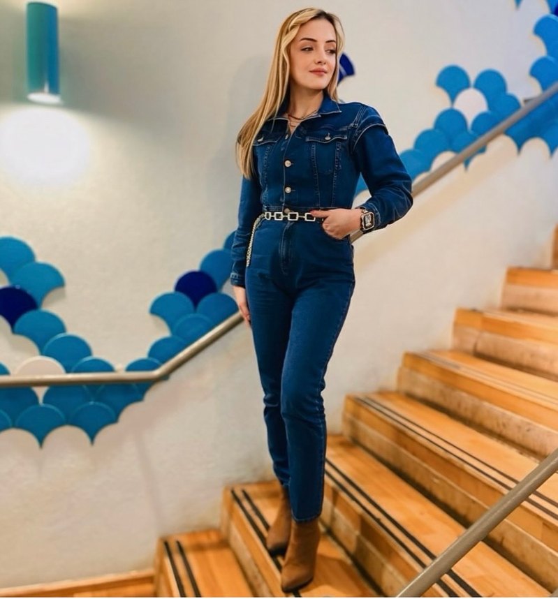 Kemerli Lacivert Denim Kadın Tulum - Görsel 2