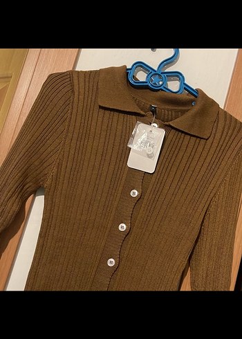 Düğmeli Kahverengi Kadın Triko Hırka S/M - Görsel 2