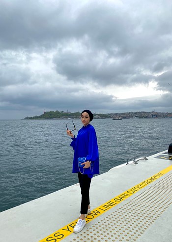 36 Beden Kadın Saks mavisi Saten Salaş tunik