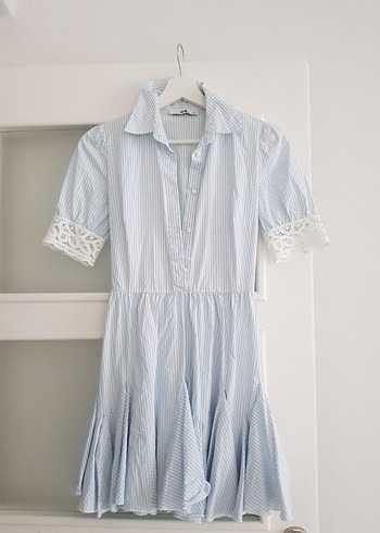 Mavi Pamuklu Mini Elbise - Görsel 2