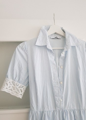 Mavi Pamuklu Mini Elbise - Görsel 3