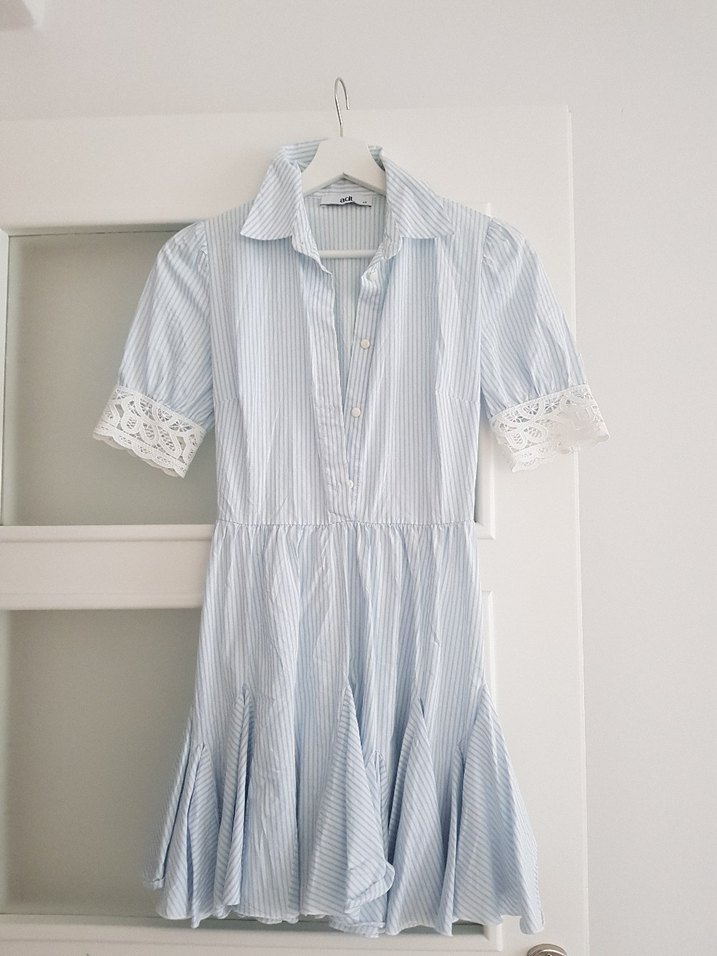 Mavi Pamuklu Mini Elbise - Görsel 2