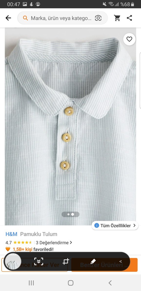 H&M Beyaz Pamuklu Kısa Kollu Bebek Tulum - Görsel 2