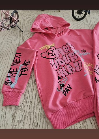 3 Yaş Beden renkli Baskılı Pembe Kız Bebek penye Takım
