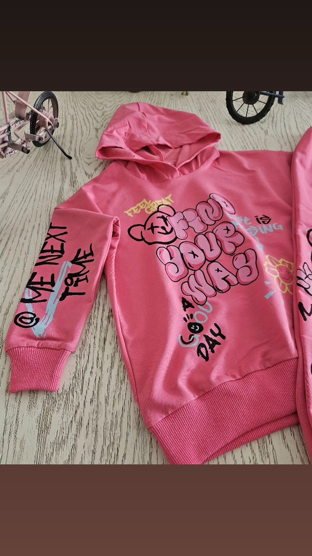 renkli Baskılı Pembe Kız Bebek penye Takım - Görsel 4