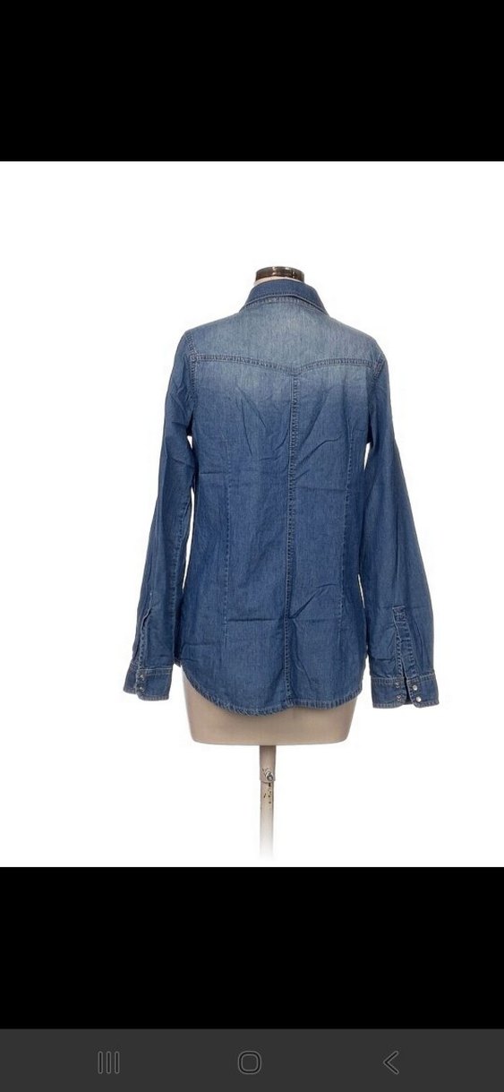 vintage love Düğmeli Uzun Kollu Denim Gömlek - Görsel 3