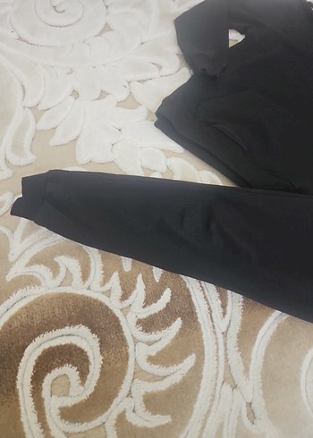 Kadın Siyah Kapüşonlu Rahat Kesim Eşofman Takımı - Görsel 7