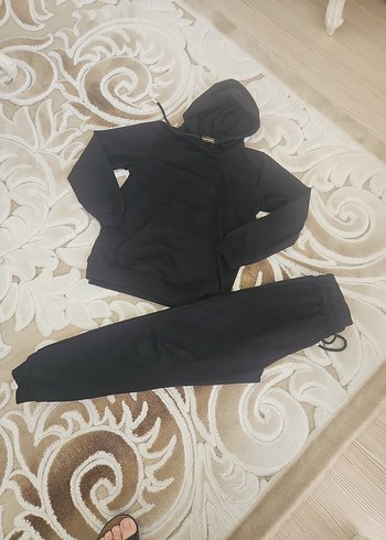 Kadın Siyah Kapüşonlu Rahat Kesim Eşofman Takımı - Görsel 6