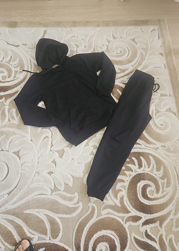 Siyah Kapüşonlu Rahat Kesim çocuk Eşofman Takımı - Görsel 3