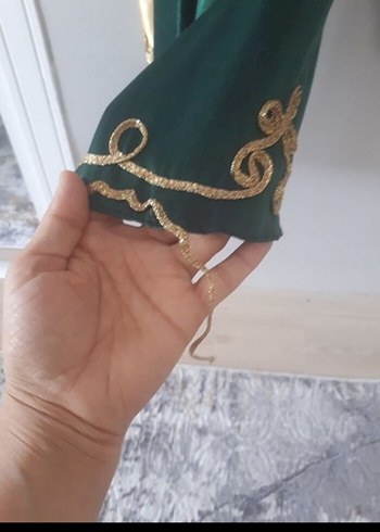 Uzun Turkuaz Nakışlı Bohem kaftan bindallı Elbisesi - Görsel 5